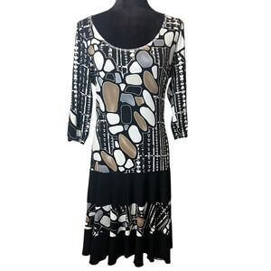 Joseph Ribkoff Womens Black Geometric Pebble Print Tiered Fit Flare Dress 10